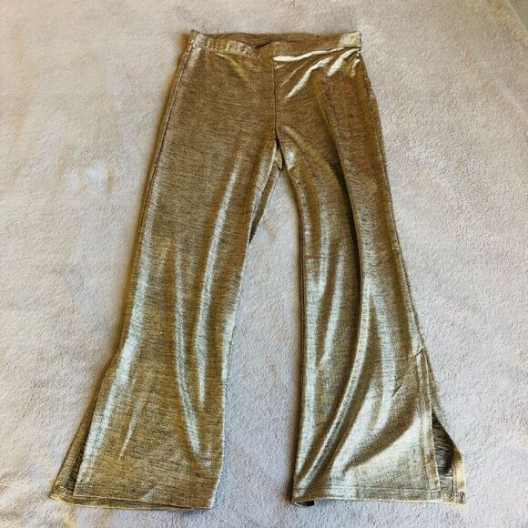 NWOT Clara Sun Woo Gold Lamé Open Shoulder Bell Sleeve Top and Classic Side Slit - Picture 6 of 16